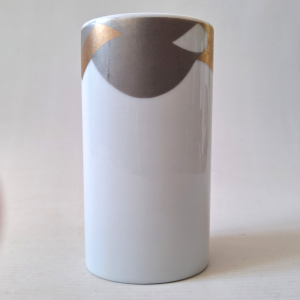 ROSENTHAL porcelain cylinder vase, Johan van Loon design bronze gold silver leaf