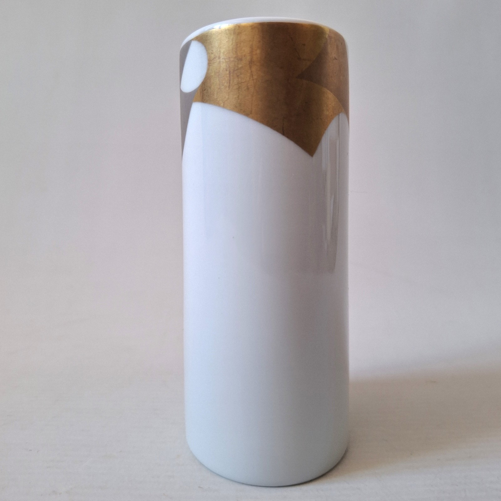 ROSENTHAL porcelain cylinder vase, Johan van Loon design bronze gold silver leaf - Image 4