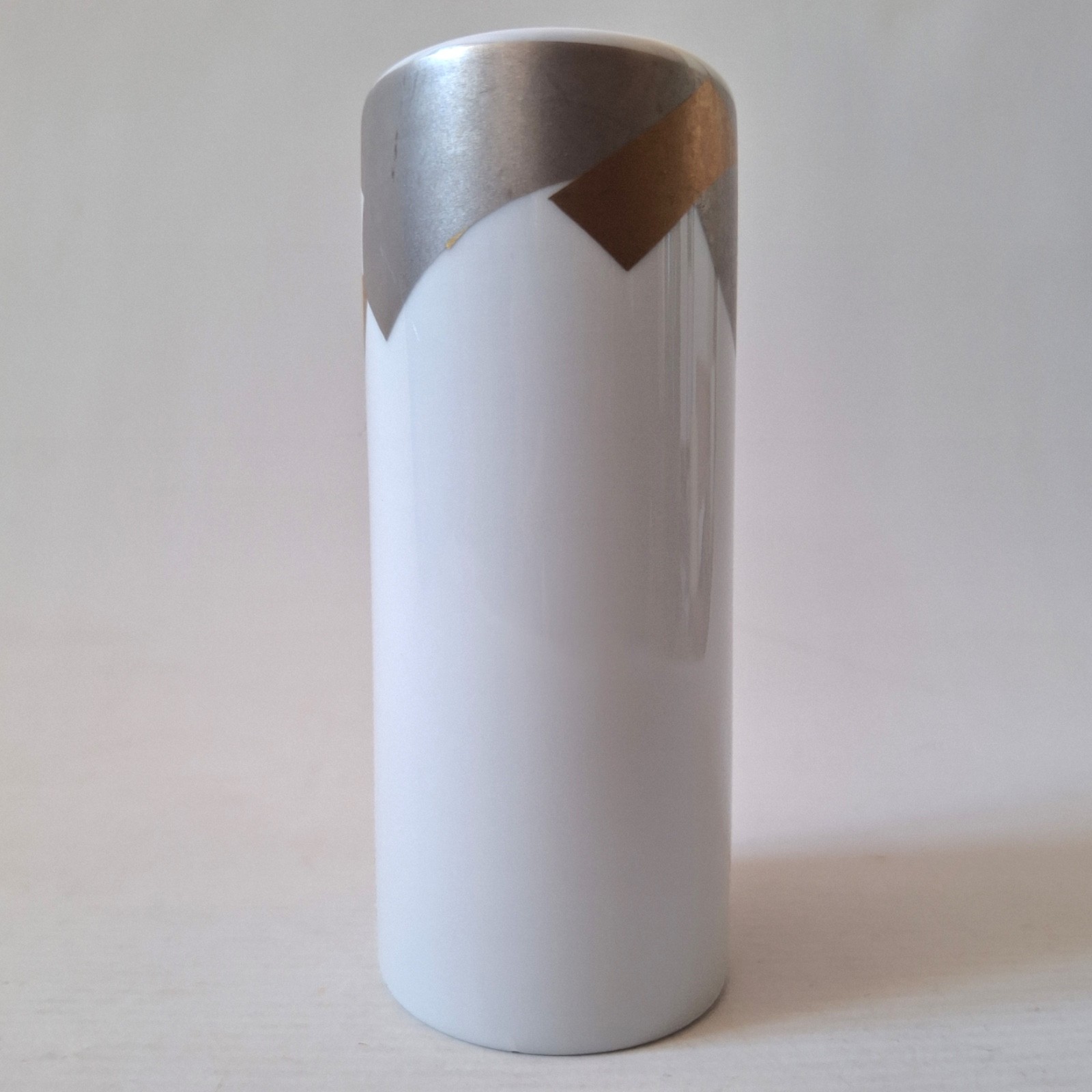 ROSENTHAL porcelain cylinder vase, Johan van Loon design bronze gold silver leaf - Image 5