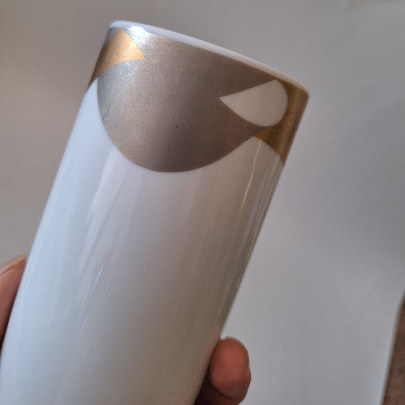 ROSENTHAL porcelain cylinder vase, Johan van Loon design bronze gold silver leaf - Image 7