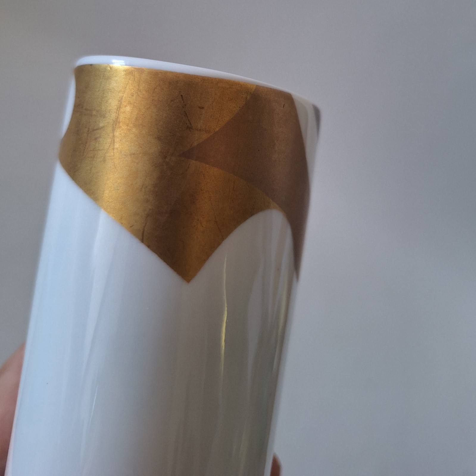 ROSENTHAL porcelain cylinder vase, Johan van Loon design bronze gold silver leaf - Image 9