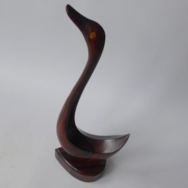 Rosewood stylised bird duck swan. Modernist sculpture, hand carved wood figurine - Image 3