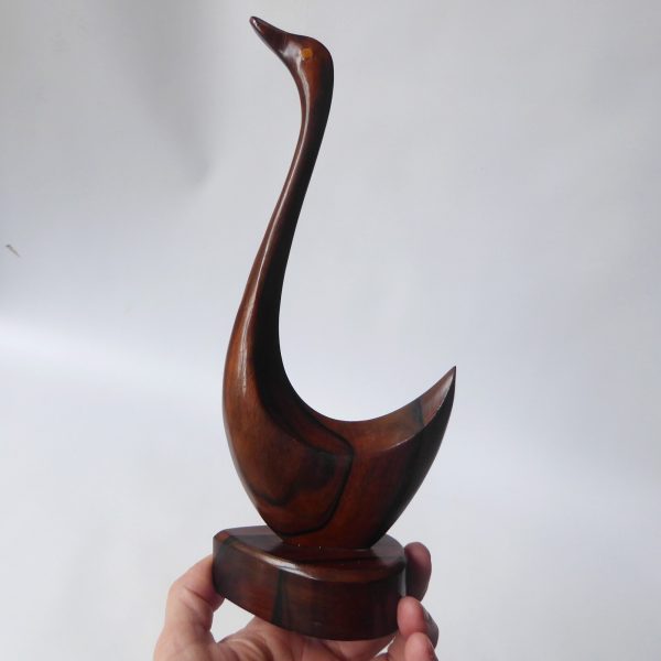 Rosewood stylised bird duck swan. Modernist sculpture, hand carved wood figurine - Image 4