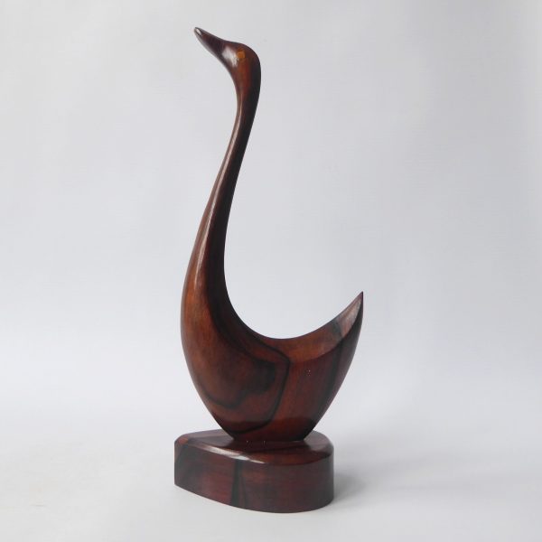 Rosewood stylised bird duck swan. Modernist sculpture, hand carved wood figurine