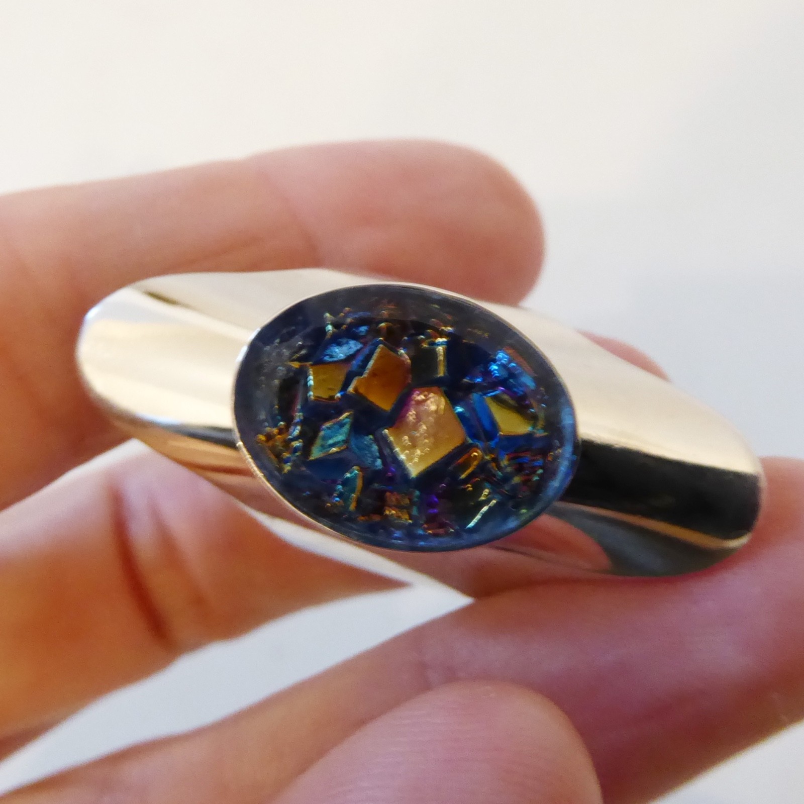Sarah Coventry vintage statement dress ring, silver tone + blue glass. 70s retro - Image 7