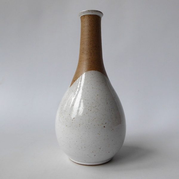 Signed vintage studio pottery bud stem vase, handmade thrown stoneware, white 7" - Image 3