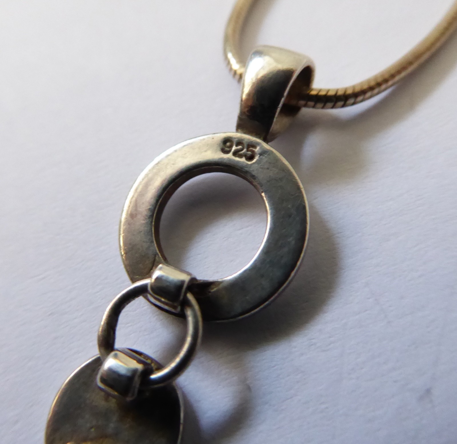 Sterling silver 925 long looped circles articulated pendant snake chain necklace - Image 10