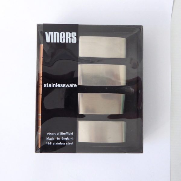 Viners boxed stainless steel 4 vintage modernist napkin serviette rings, 1970s - Image 4