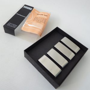 Viners boxed stainless steel 4 vintage modernist napkin serviette rings, 1970s