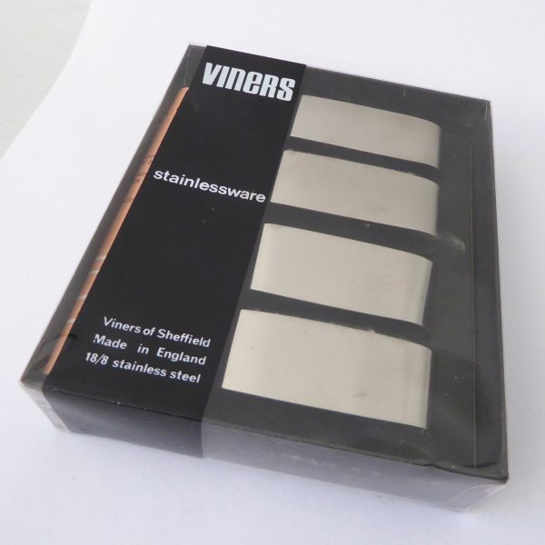 Viners boxed stainless steel 4 vintage modernist napkin serviette rings, 1970s - Image 5