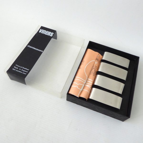 Viners boxed stainless steel 4 vintage modernist napkin serviette rings, 1970s - Image 6