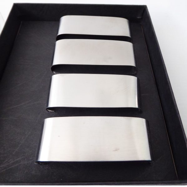 Viners boxed stainless steel 4 vintage modernist napkin serviette rings, 1970s - Image 9