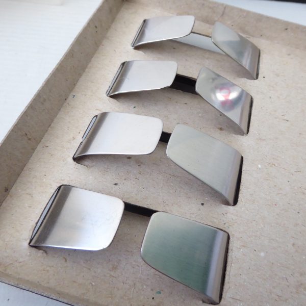 Viners boxed stainless steel 4 vintage modernist napkin serviette rings, 1970s - Image 10