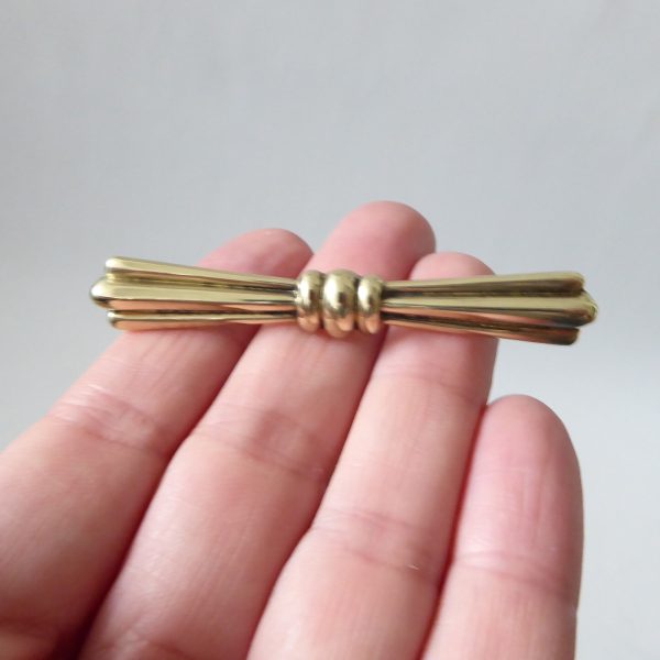 Vintage 835 silver brooch, gold coated gilt Art Deco style bow bar, pin. 6cm, 9g - Image 11