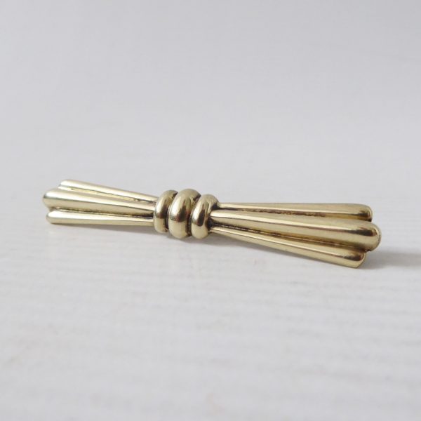 Vintage 835 silver brooch, gold coated gilt Art Deco style bow bar, pin. 6cm, 9g - Image 3