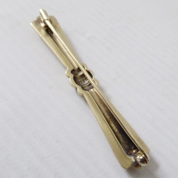 Vintage 835 silver brooch, gold coated gilt Art Deco style bow bar, pin. 6cm, 9g - Image 6