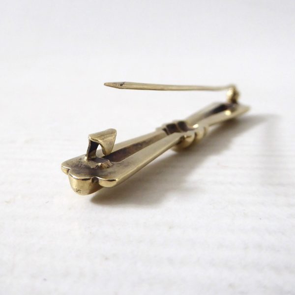 Vintage 835 silver brooch, gold coated gilt Art Deco style bow bar, pin. 6cm, 9g - Image 7