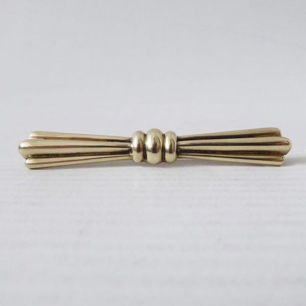 Vintage 835 silver brooch, gold coated gilt Art Deco style bow bar, pin. 6cm, 9g