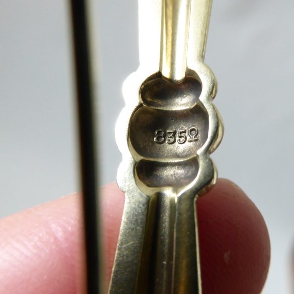 Vintage 835 silver brooch, gold coated gilt Art Deco style bow bar, pin. 6cm, 9g - Image 8