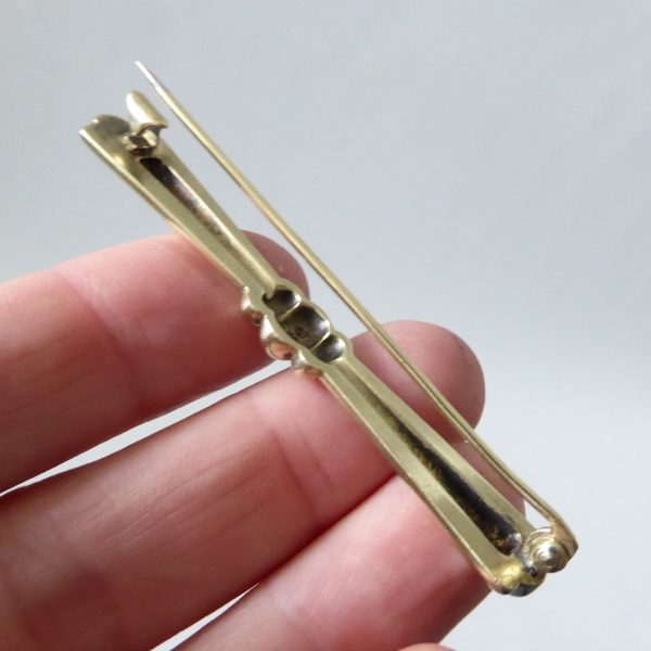 Vintage 835 silver brooch, gold coated gilt Art Deco style bow bar, pin. 6cm, 9g - Image 9