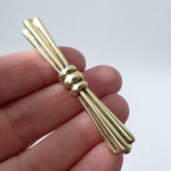 Vintage 835 silver brooch, gold coated gilt Art Deco style bow bar, pin. 6cm, 9g - Image 10