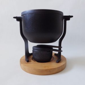 Vintage Digsmed black cast iron & enamel fondue set. Lange Svendborg Denmark MCM