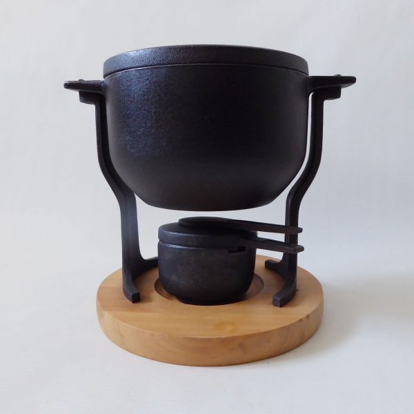 Vintage Digsmed black cast iron & enamel fondue set. Lange Svendborg Denmark MCM