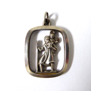 Vintage Georg Jensen silver rectangular St Christopher necklace pendant, Danish