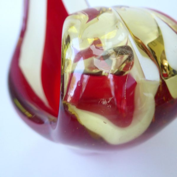 Vintage Murano art glass scoop bowl. Red amber cased dish, 1960s 1970s MCM retro - Image 12