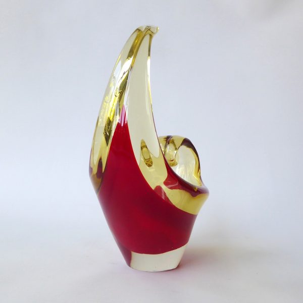 Vintage Murano art glass scoop bowl. Red amber cased dish, 1960s 1970s MCM retro - Image 7