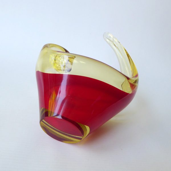 Vintage Murano art glass scoop bowl. Red amber cased dish, 1960s 1970s MCM retro - Image 8