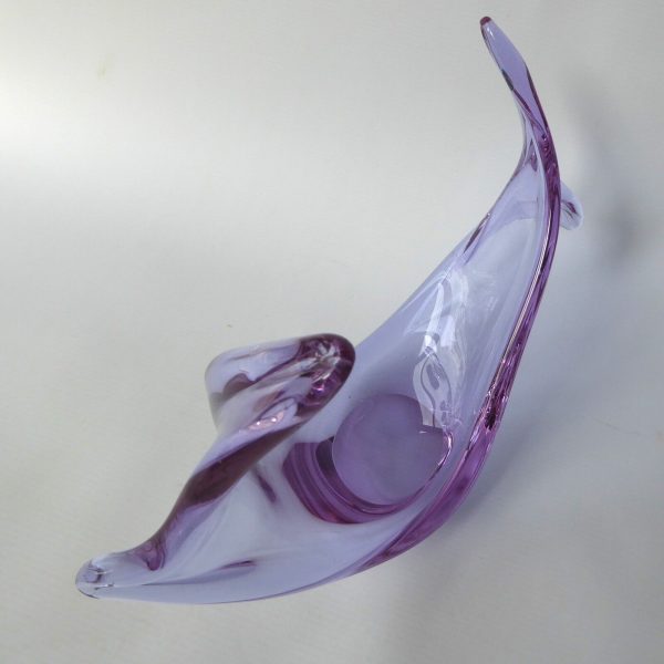Vintage Viartec THF Spanish lilac/blue neodymium art glass sculpture bowl, 1970s - Image 8
