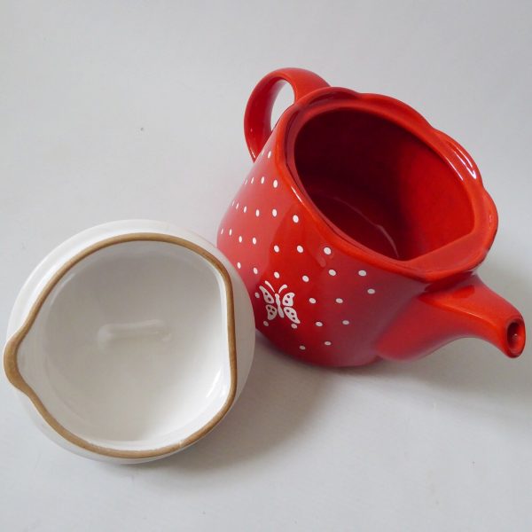 Vintage Waechtersbach red butterfly spots TEAPOT West German ceramic pottery - Image 11