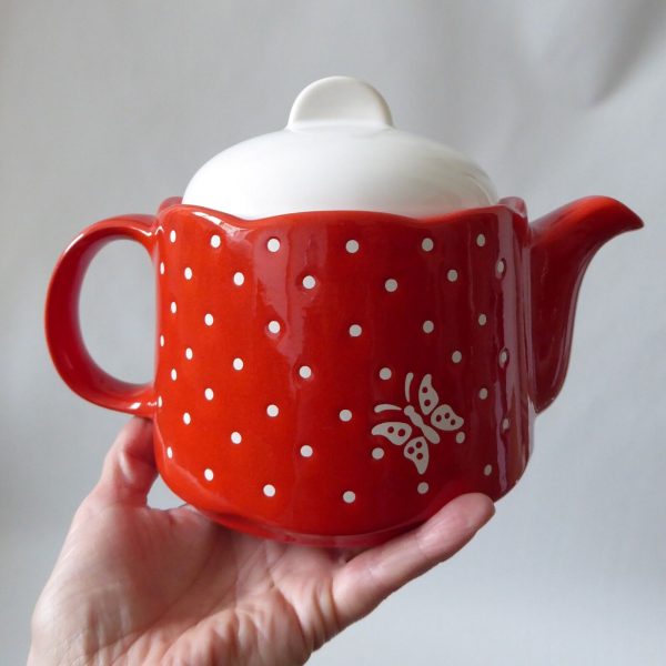 Vintage Waechtersbach red butterfly spots TEAPOT West German ceramic pottery - Image 6