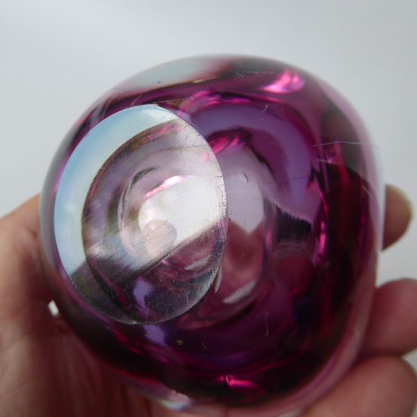 Vintage art glass Murano geode bowl, triangular pink, cased blue. Ashtray dish - Image 11