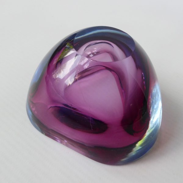 Vintage art glass Murano geode bowl, triangular pink, cased blue. Ashtray dish - Image 8