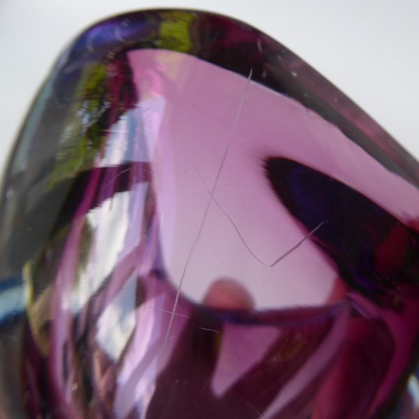 Vintage art glass Murano geode bowl, triangular pink, cased blue. Ashtray dish - Image 9