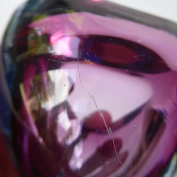 Vintage art glass Murano geode bowl, triangular pink, cased blue. Ashtray dish - Image 10
