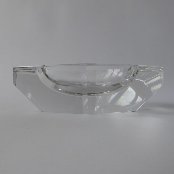 Vintage modernist art glass crystal ashtray bowl. Art Deco style faceted clear - Image 11