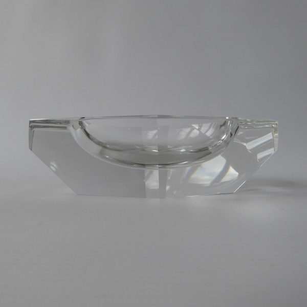 Vintage modernist art glass crystal ashtray bowl. Art Deco style faceted clear - Image 12