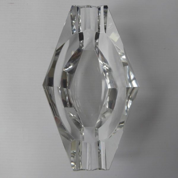 Vintage modernist art glass crystal ashtray bowl. Art Deco style faceted clear - Image 4