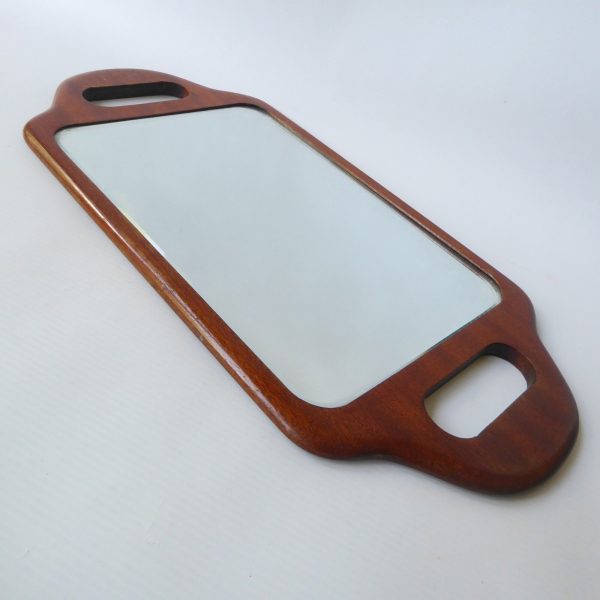 Vintage oak two-handed TJ Lawrence barber mirror, wooden bevelled hairdressers - Image 3