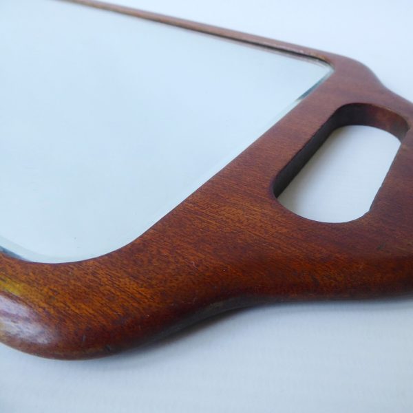 Vintage oak two-handed TJ Lawrence barber mirror, wooden bevelled hairdressers - Image 4