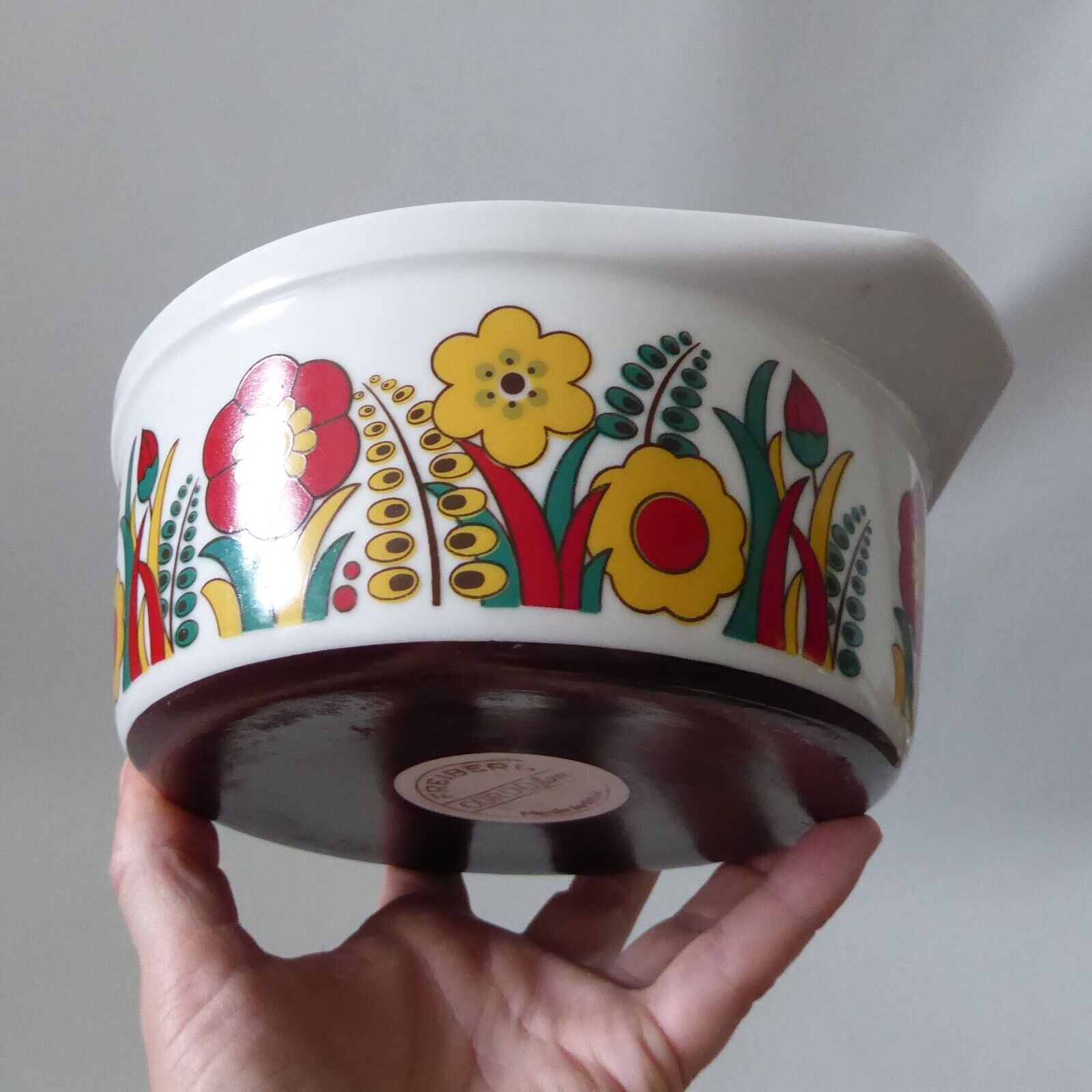 Vintage retro Freiberg Cordoflam cooking oven casserole dish. Flower power red - Image 11