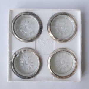 W&S Blackinton crystal & silver plated coaster/ashtray set of 4. Sealed vintage