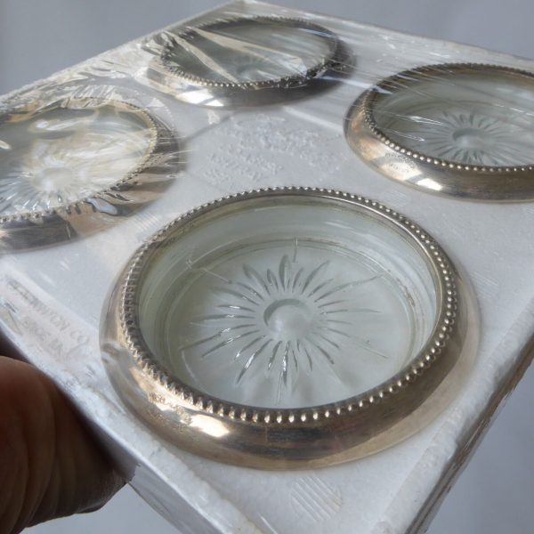 W&S Blackinton crystal & silver plated coaster/ashtray set of 4. Sealed vintage - Image 5