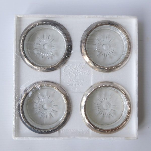 W&S Blackinton crystal & silver plated coaster/ashtray set of 4. Sealed vintage