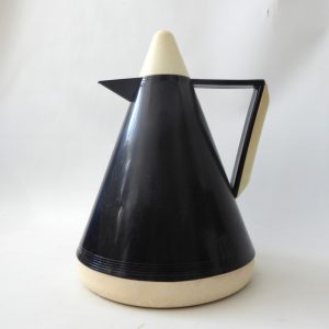 West German BMF conical vacuum jug flask. Vintage 1970s retro black white, cone