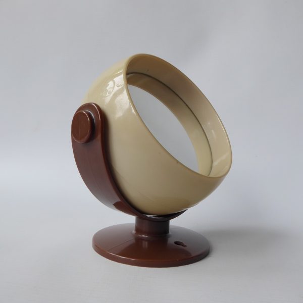 West German retro vanity mirror, makeup, dressing table. Brown 2 sided, vintage - Image 4