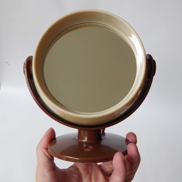 West German retro vanity mirror, makeup, dressing table. Brown 2 sided, vintage - Image 9